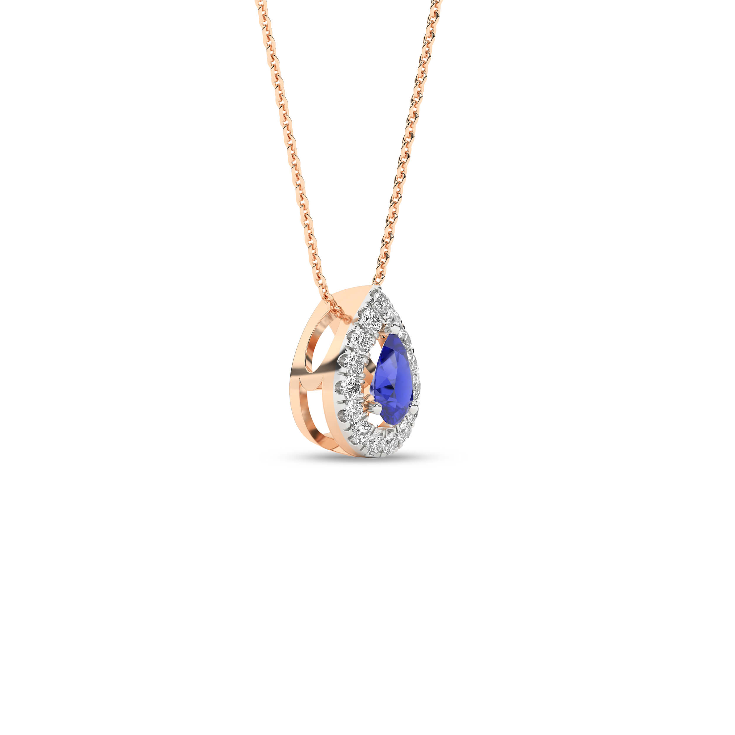 Colier din Aur Roz 14K cu Safir 0.07Ct si Diamante 0.052Ct, articol PF11652SA, previzualizare foto 1