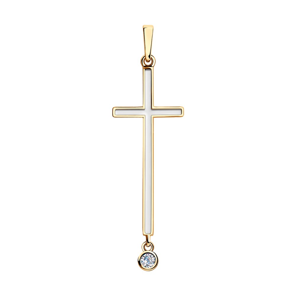 Pandantiv Cruce din Argint Placat cu Aur cu Email si Zirconiu, articol 93030404, previzualizare foto 1