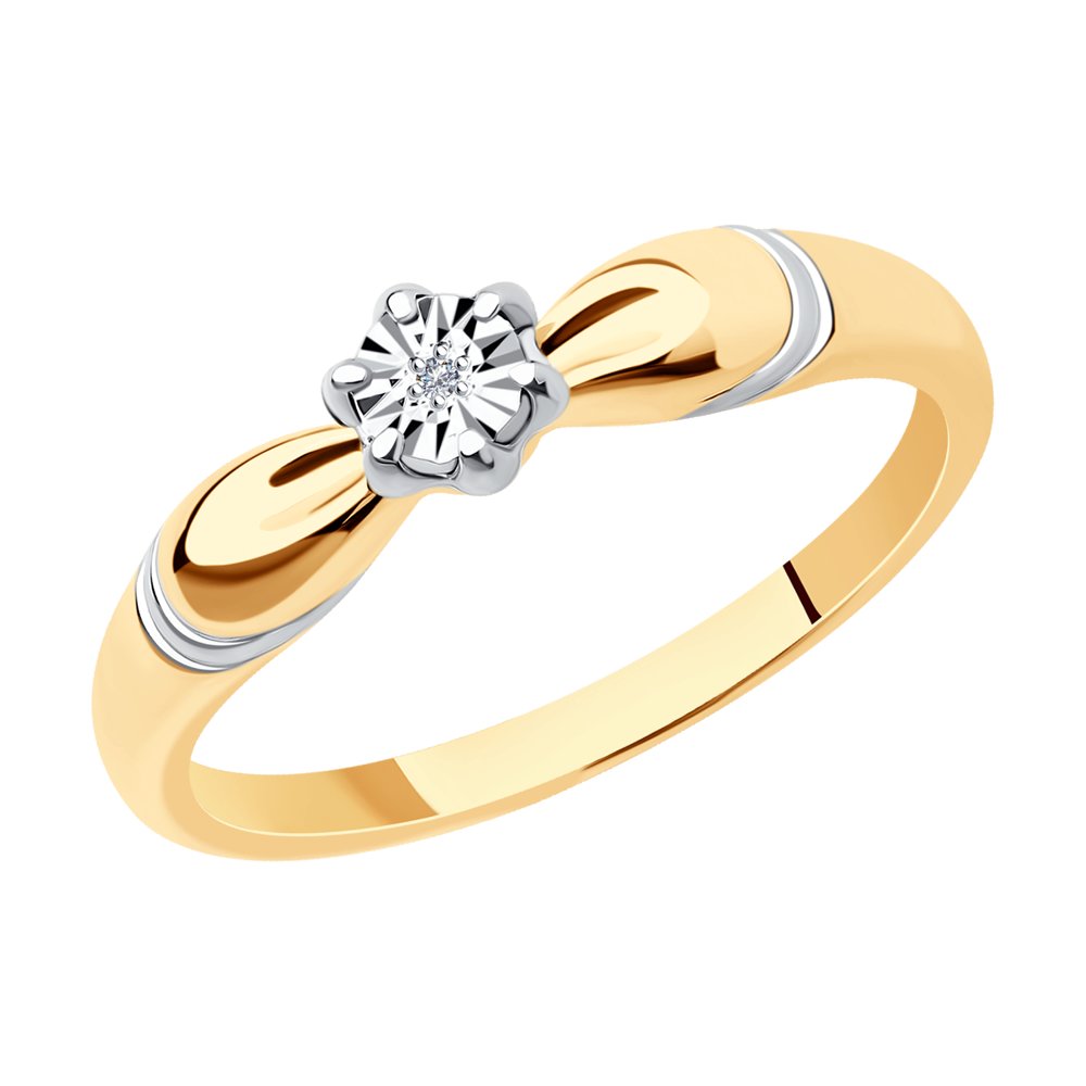 Inel din Argint Placat cu Aur cu Diamant, articol 87010054, previzualizare foto 1