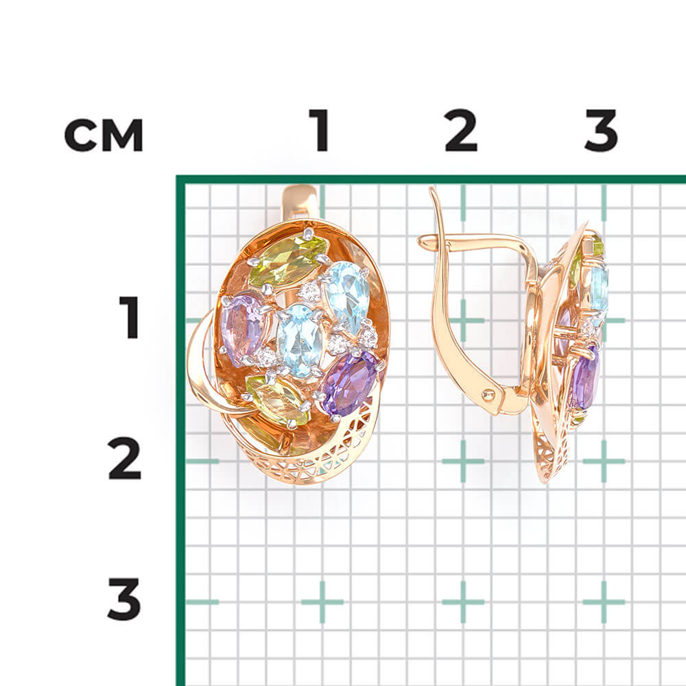 Cercei Aur Roz 14K cu Topaz,Ametist,Crisolit,Zirconiu, articol 02-3838-00-248-1110-46 №16 14, previzualizare foto 3