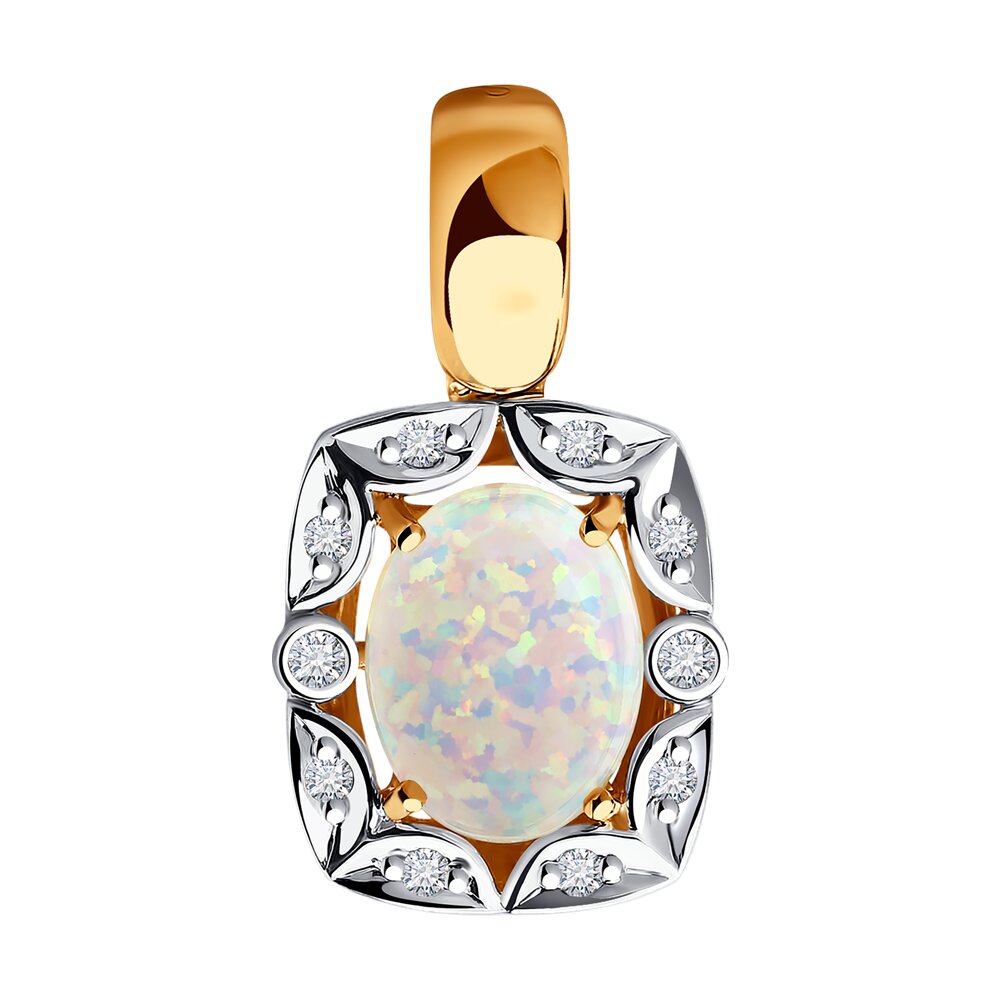 Pandantiv din Aur Roz 14K cu Diamante si Opal, articol 6034022, previzualizare foto 1