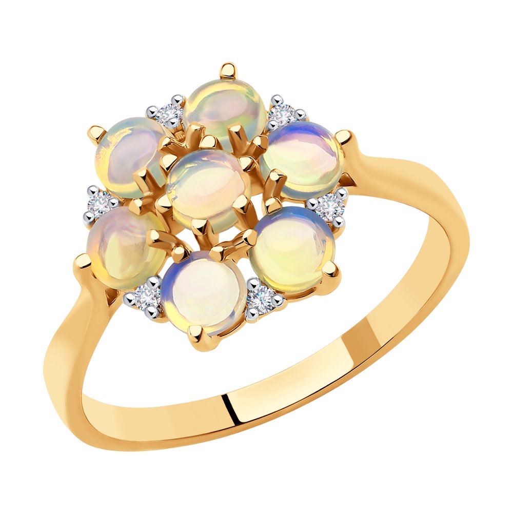 Inel din Aur Roz 14K cu Diamante si Opal, articol 6014194, previzualizare foto 1