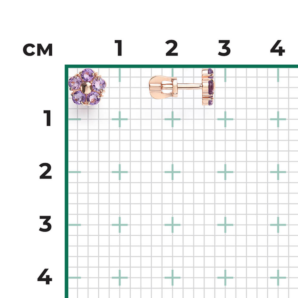 Cercei Aur Roz 14K cu Ametist, articol 02-5388-00-203-1110 №24 31, previzualizare foto 2