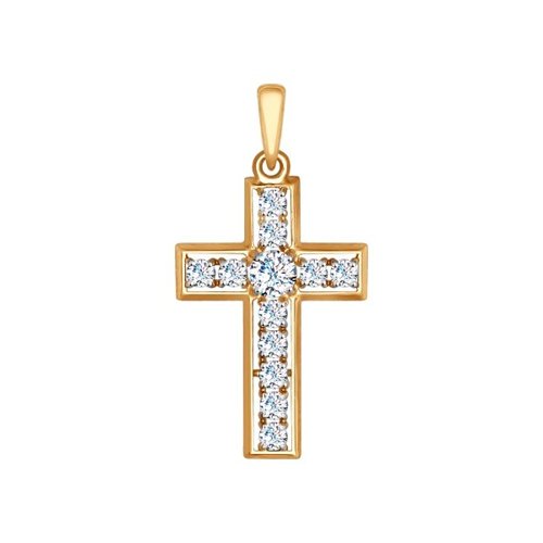 Pandantiv Cruce din Aur Roz 14K cu Zirconiu, articol 035114, previzualizare foto 1