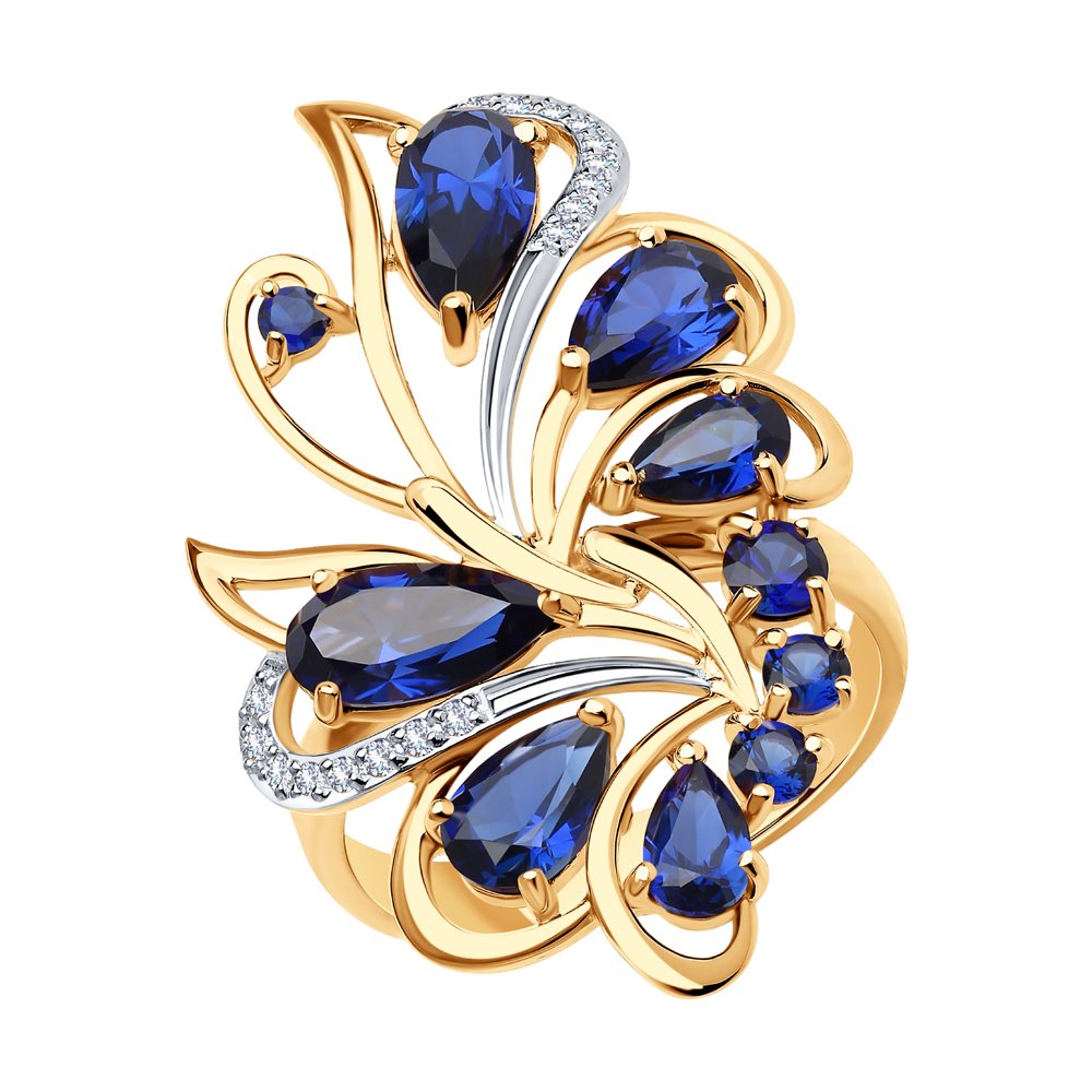Inel din Aur Roz 14K cu Corund safir sint. Si Zirconiu, articol 716068, previzualizare foto 1
