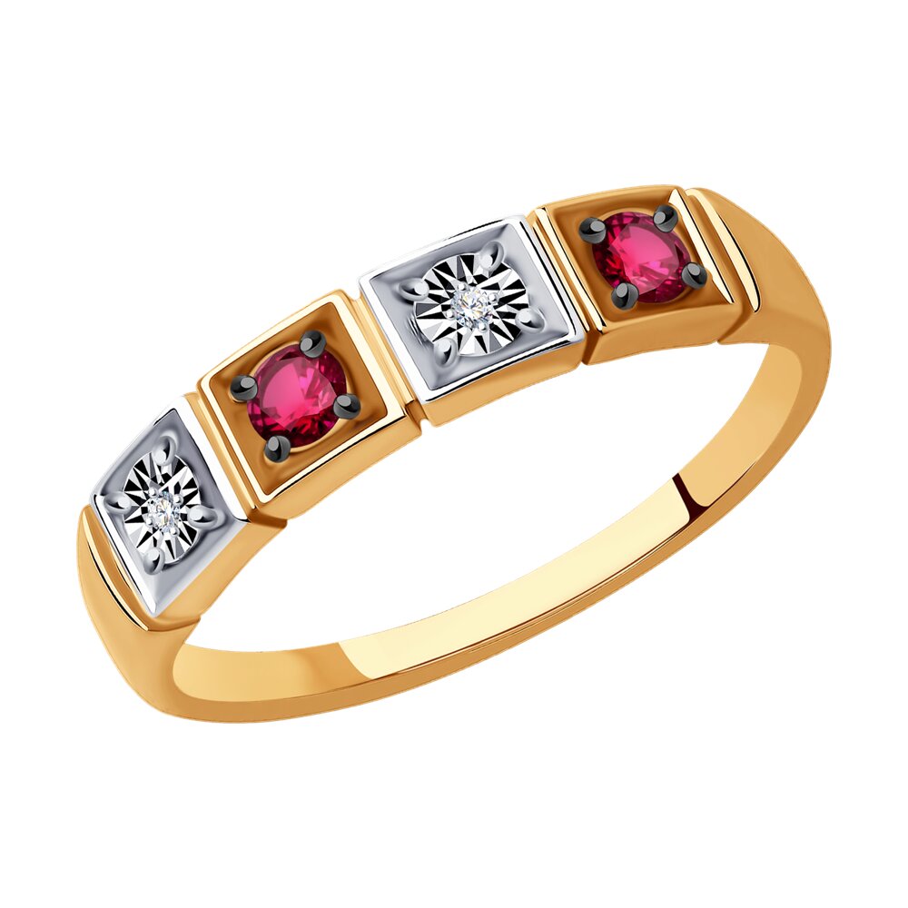 Inel din Aur Roz 14K cu Rubin si Diamante, articol 4010690, previzualizare foto 1