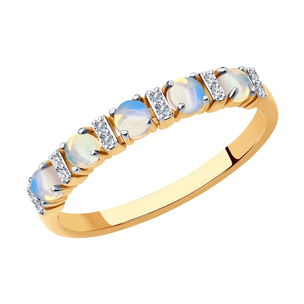 Inel din Aur Roz 14K cu Diamante si Opal, articol 6014192, previzualizare foto 1