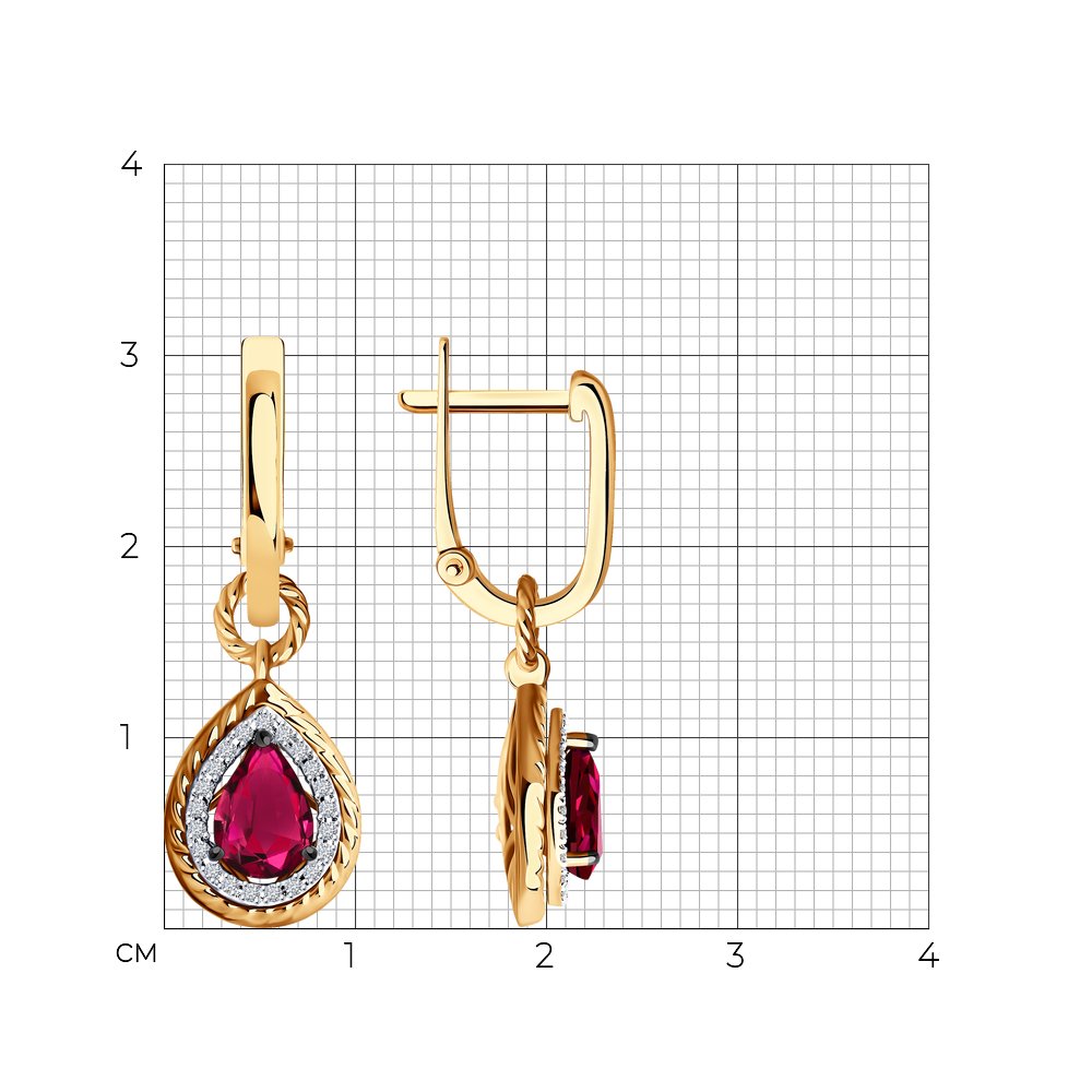 Cercei din Aur Roz 14K cu Diamante si Rubin, articol 4020444, previzualizare foto 2