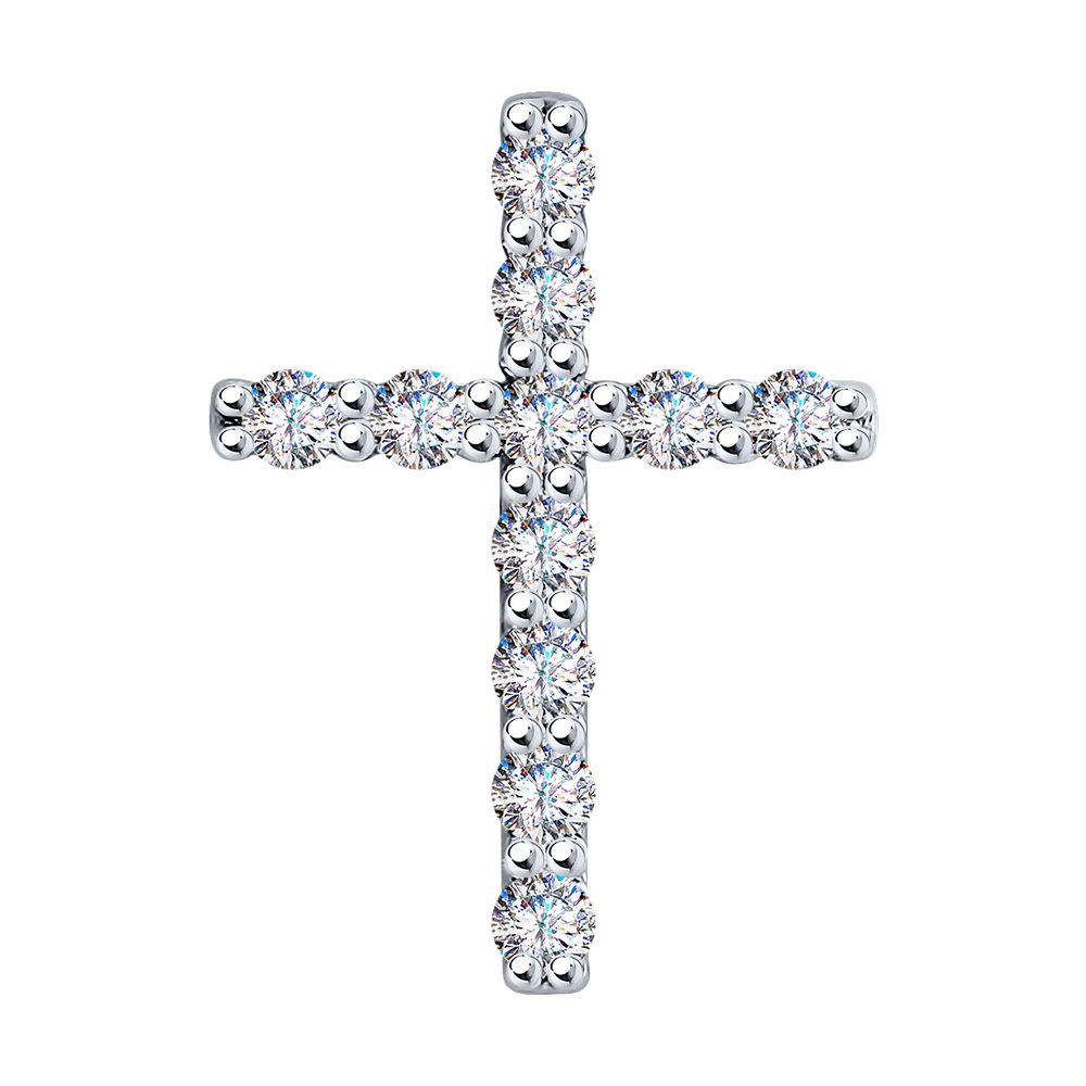 Pandantiv Cruce din Aur Alb 14K cu Diamante, articol 1030830-3, previzualizare foto 1