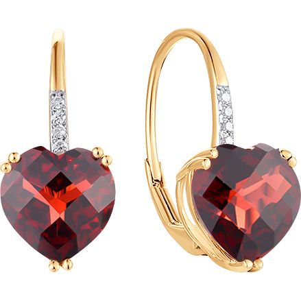 Cercei din Aur Roz 14K cu Diamante si Granat "Inimi", articol 72-90003-7, previzualizare foto 1