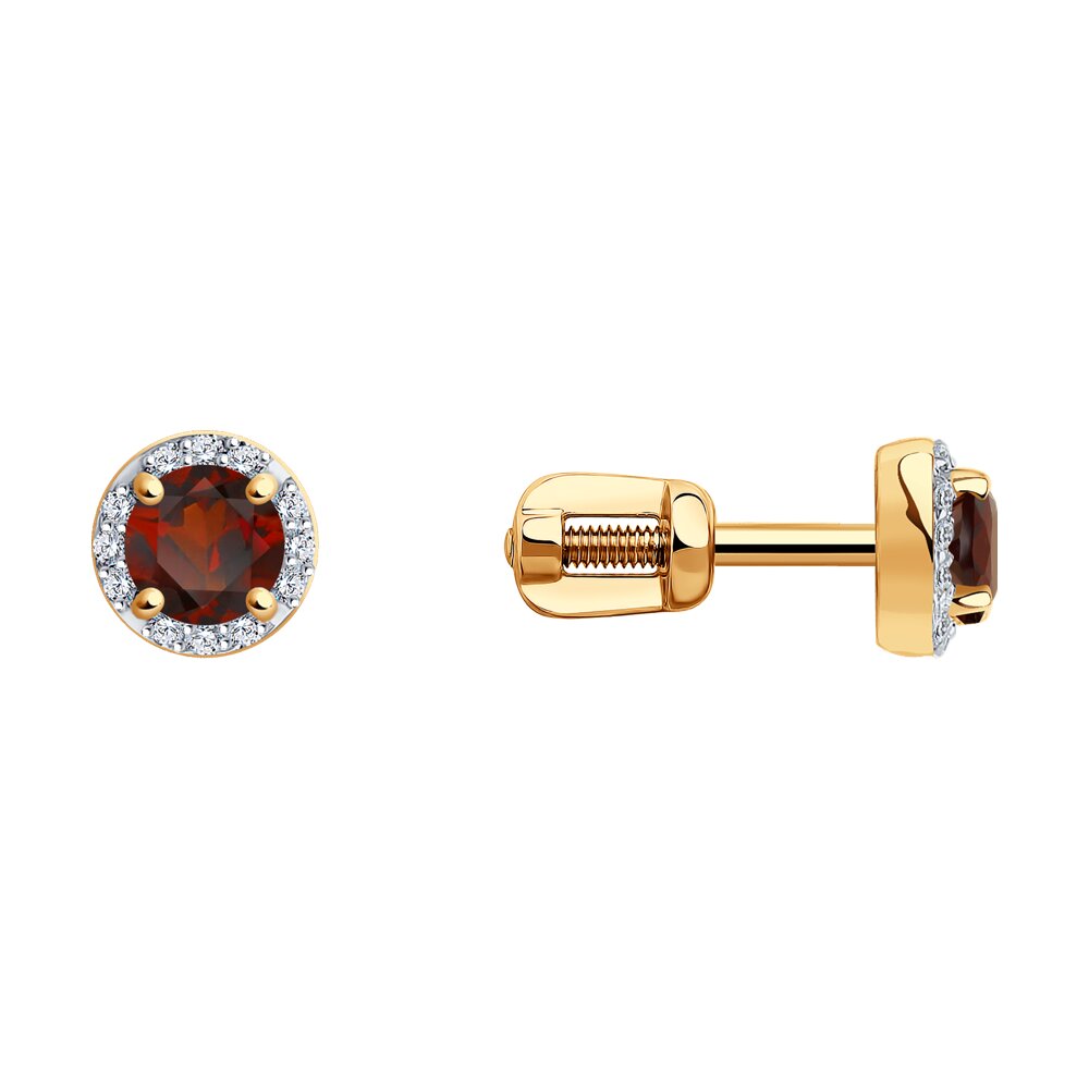 Cercei din Aur Roz 14K cu Diamante si Granat, articol 72-00025, previzualizare foto 1