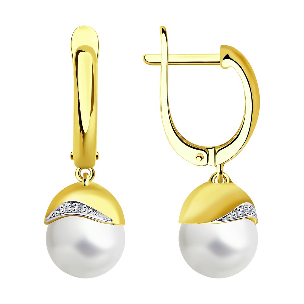Cercei din Aur Galben 14K cu Diamante Incolore si Perle, articol 8020071-2, previzualizare foto 1