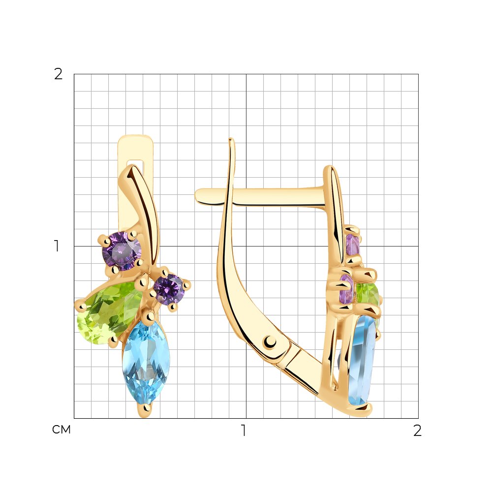 Cercei din Aur Roz 14k cu Topaz, Zirconiu si Crisolit, articol 727463, previzualizare foto 2