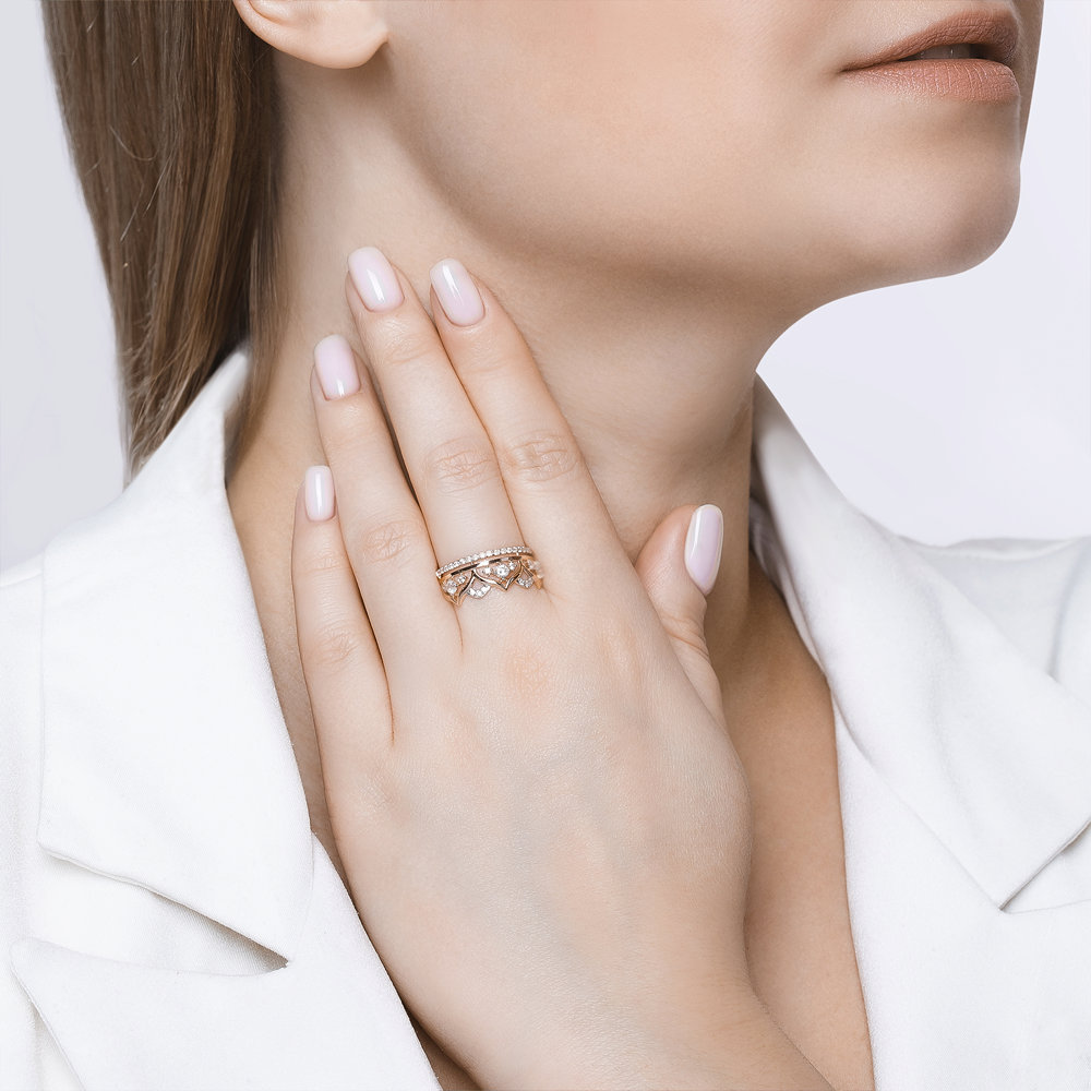 Inel din Aur Roz 14K cu Zirconiu ""Coroana"", articol 017416, previzualizare foto 3