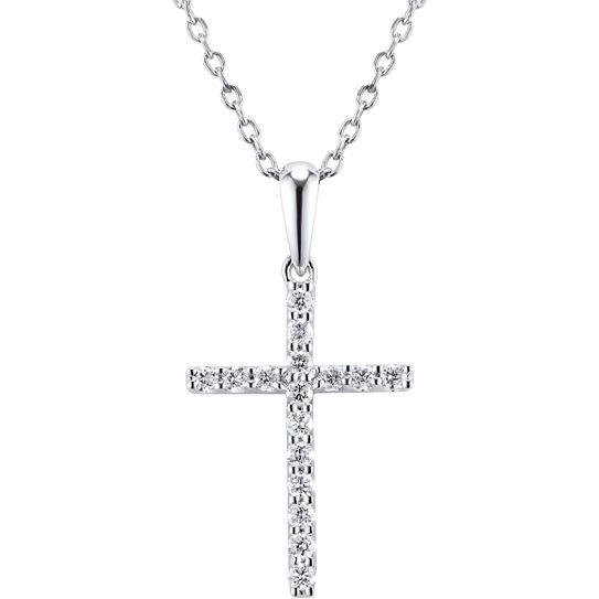 Pandantiv Cruce din Aur Alb 14K cu Diamante, articol 1039012-7, previzualizare foto 1
