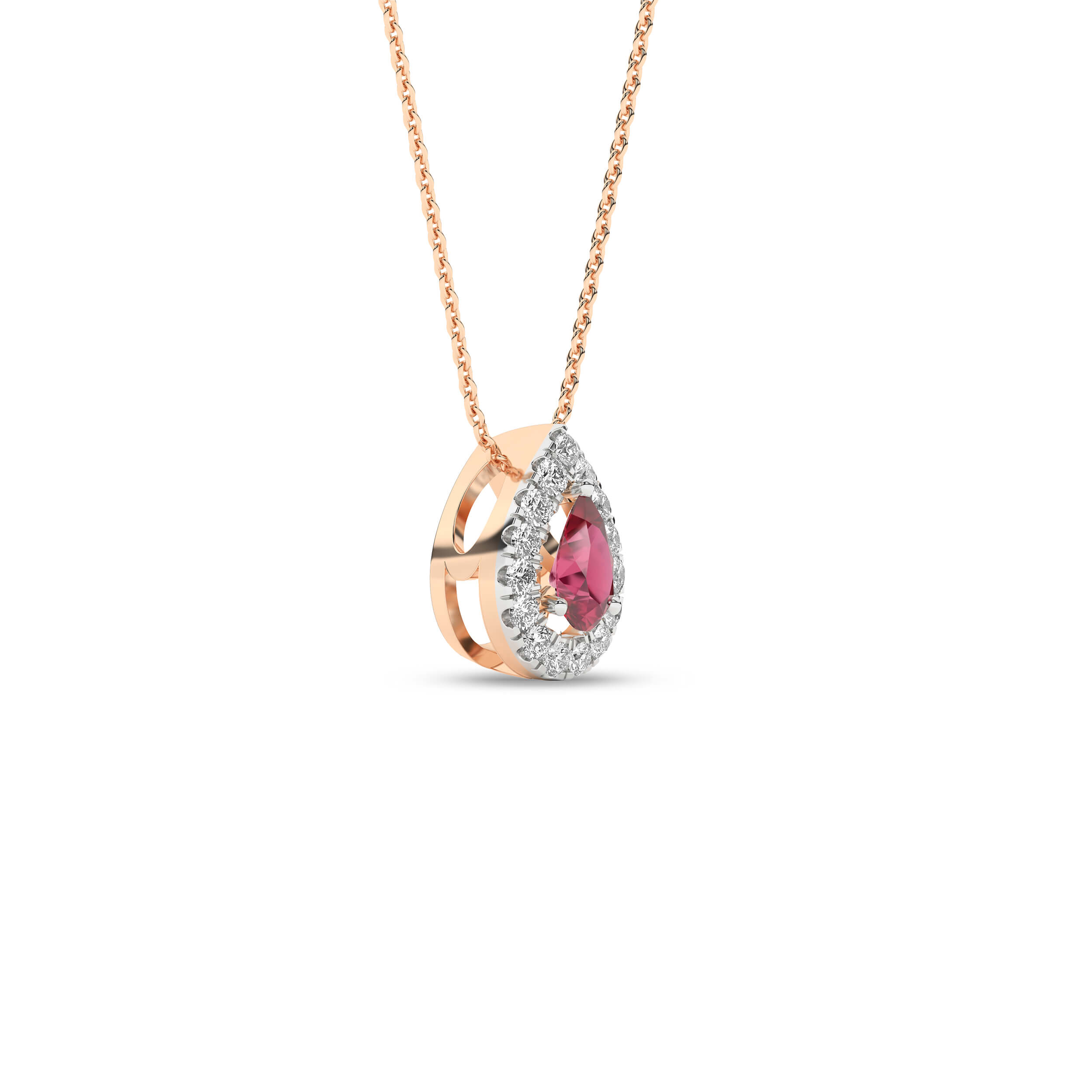 Colier din Aur Roz 14K cu Rubin 0.19Ct si Diamante 0.053Ct, articol PF11652RU, previzualizare foto 1