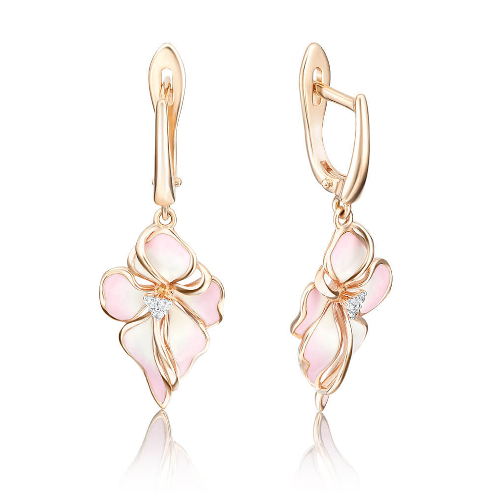 Cercei Aur Roz 14K cu Zirconiu, Email, articol 02-3596-00-401-1110-25, previzualizare foto 1