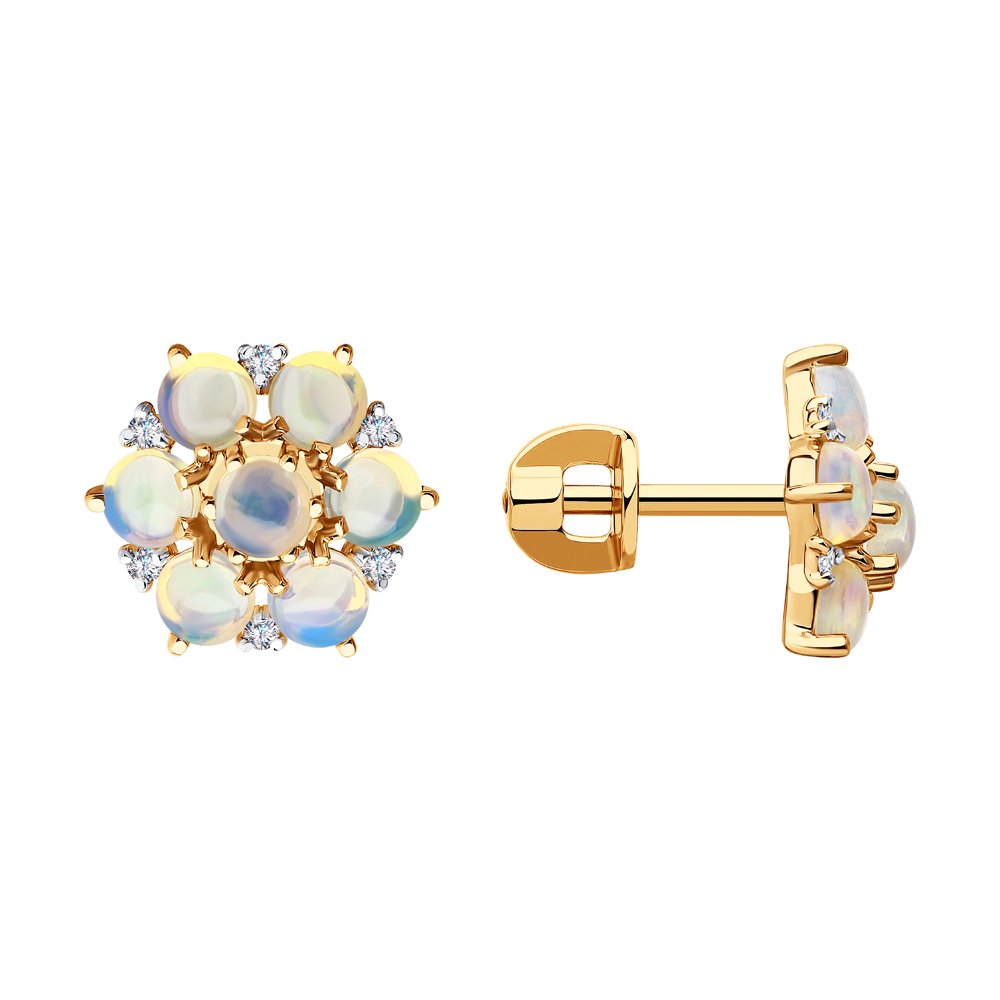 Cercei din Aur Roz 14K cu Diamante si Opal, articol 6024230, previzualizare foto 1