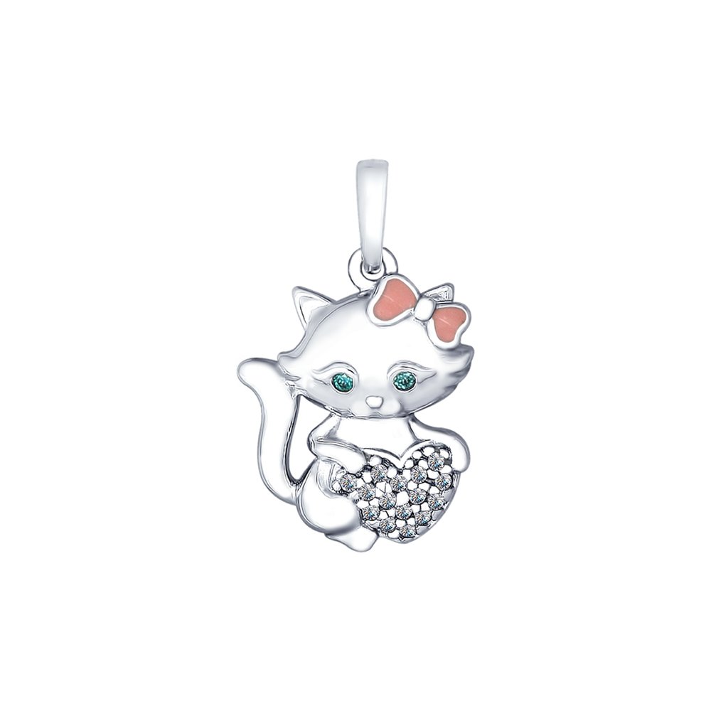 Pandantiv din Argint ”Pisica” cu Email si Zirconiu