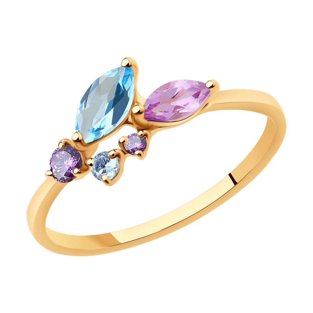 Inel din Aur Roz 14k cu Ametist, Topaz si Zirconiu, articol 716185, previzualizare foto 1