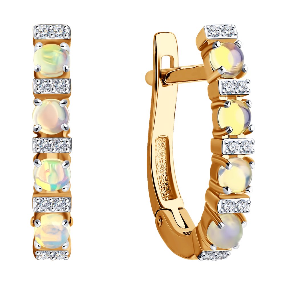 Cercei din Aur Roz 14K cu Opal si Diamante, articol 6024224, previzualizare foto 2