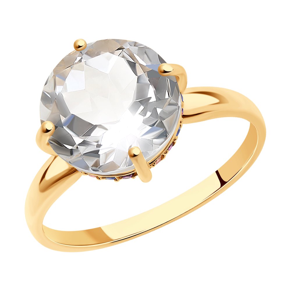 Inel din Aur Roz 14k cu Cristal de Munte si Zirconiu, articol 716218, previzualizare foto 1