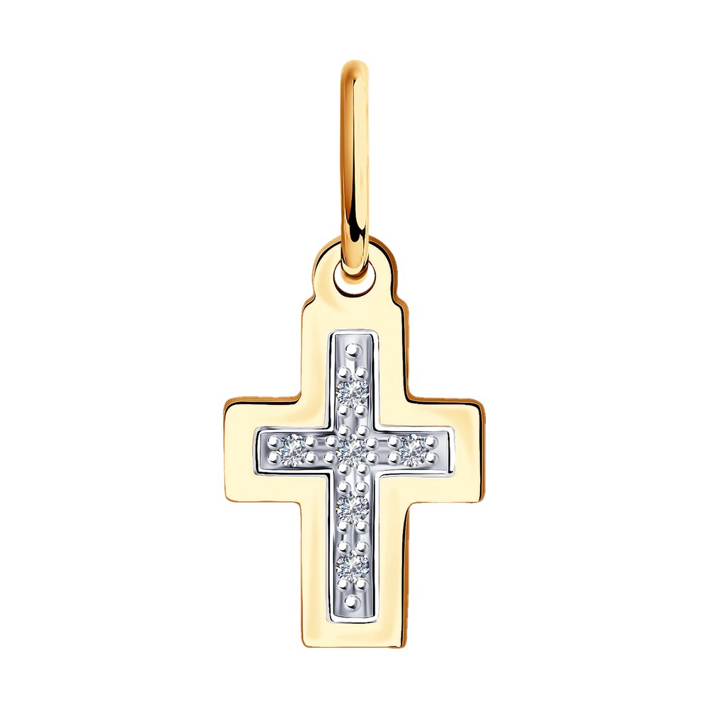 Pandantiv Cruce din Aur Roz 14K cu Diamante, articol 1030770, previzualizare foto 1