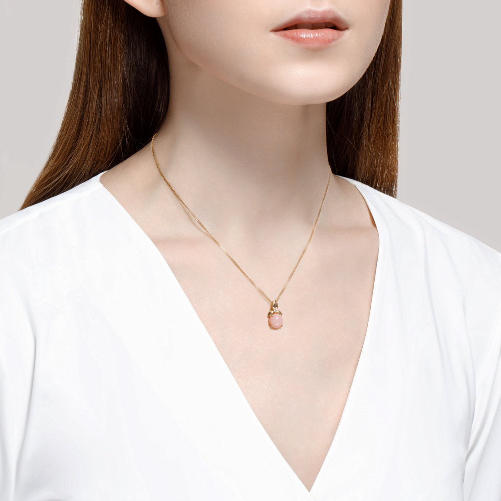 Pandativ din Aur Roz 14K cu Opal natural Roz si Zirconiu, articol 732313, previzualizare foto 3