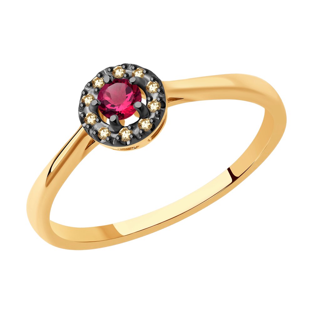 Inel din Aur Roz 14K cu Rubin si Diamante, articol 4010651, previzualizare foto 1