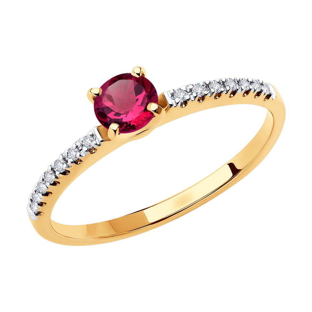 Inel din Aur Roz 14K cu Diamante si Rubin , articol 4010656, previzualizare foto 1