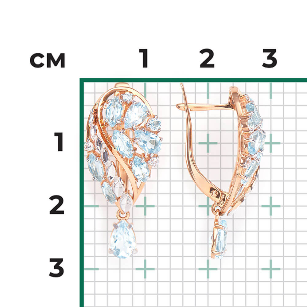 Cercei Aur Roz 14K cu Topaz,Zirconiu, articol 02-3950-00-207-1110-46 №17 56, previzualizare foto 3