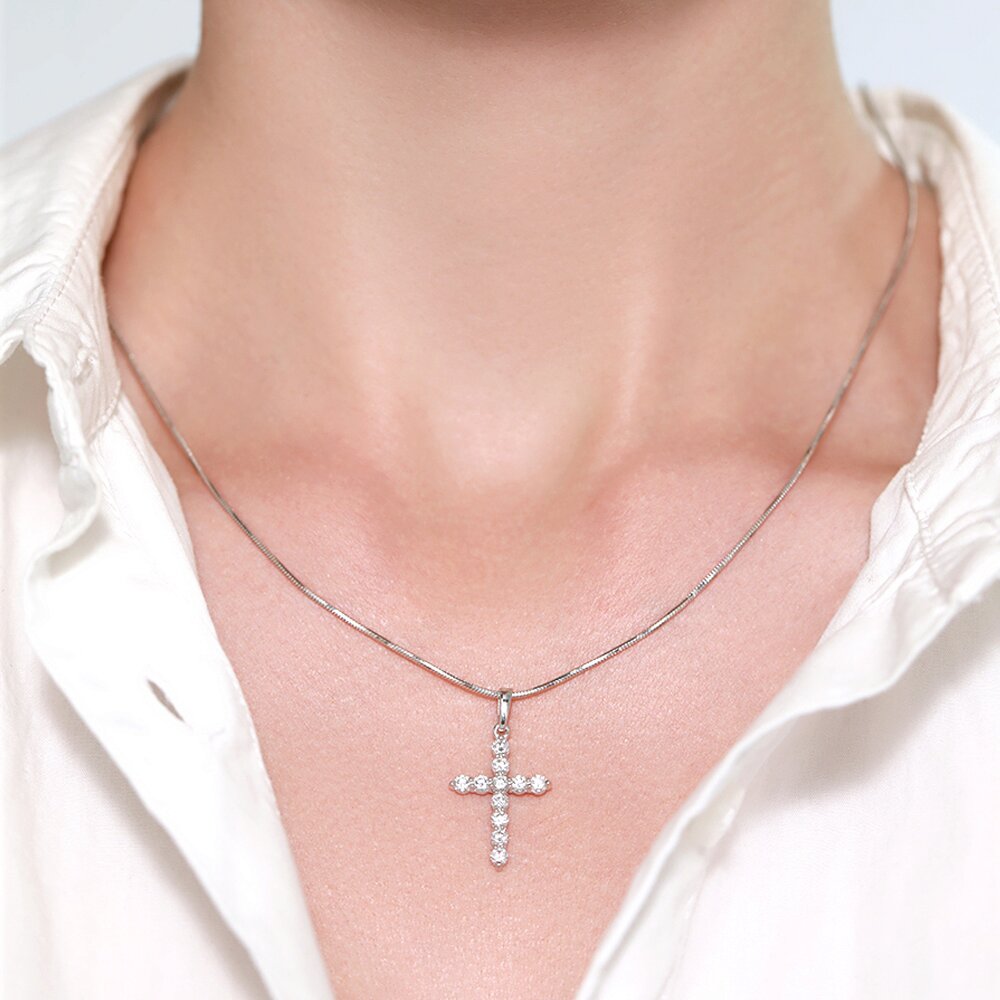 Pandantiv Cruce din Aur Roz 14K cu Diamante, articol 1030735, previzualizare foto 4