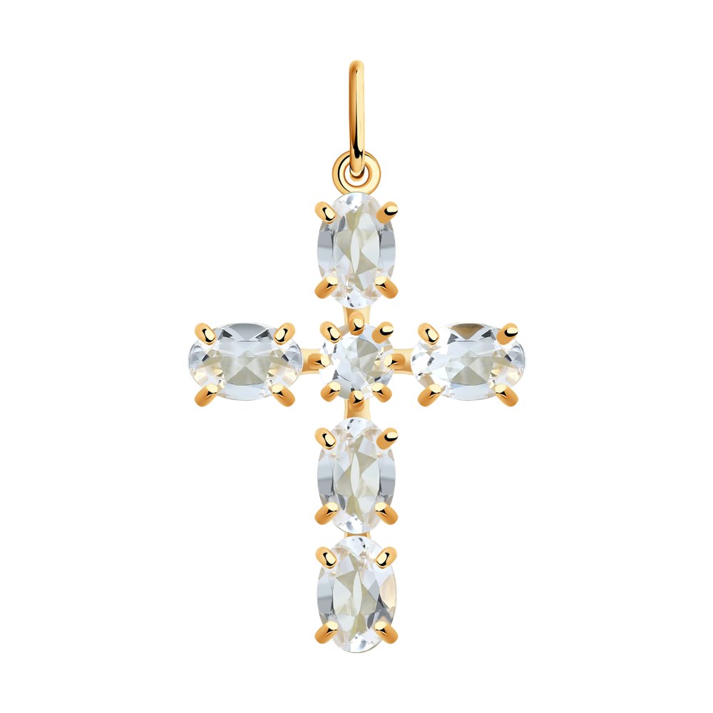 Pandativ Cruce din Aur Roz 14K cu Cristal de Munte, articol 732158, previzualizare foto 1