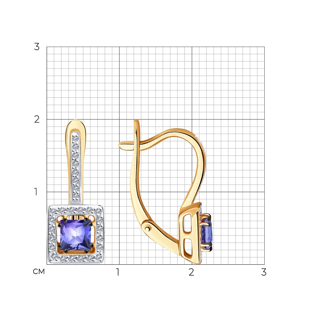 Cercei din Aur Roz 14K cu Diamante si Tanzanit, articol 6024180, previzualizare foto 2