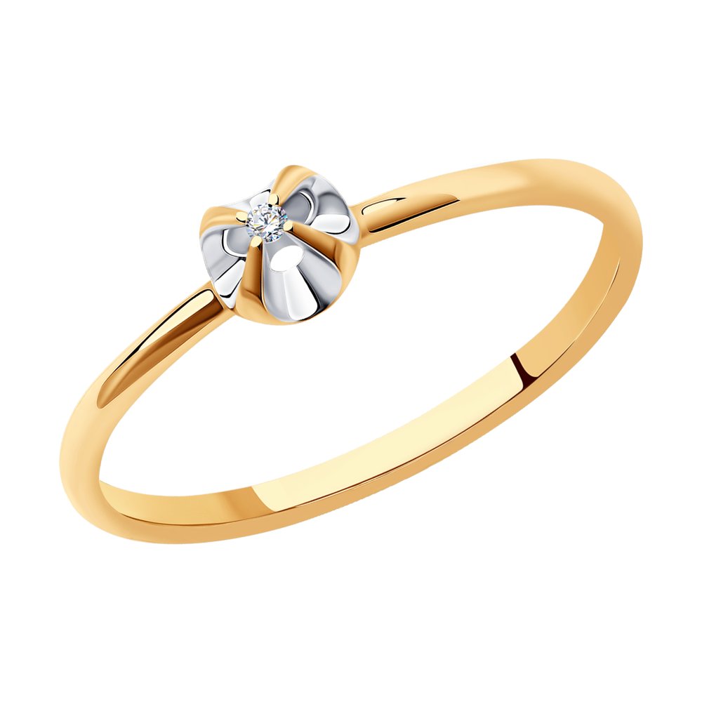 Inel din Aur Roz 14K cu Diamant, articol 1012112, previzualizare foto 1