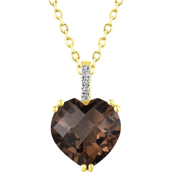 Pandantiv din Aur Roz 14K cu Diamante si Cuart Fumuriu Inima, articol 73-90009-7, previzualizare foto 1
