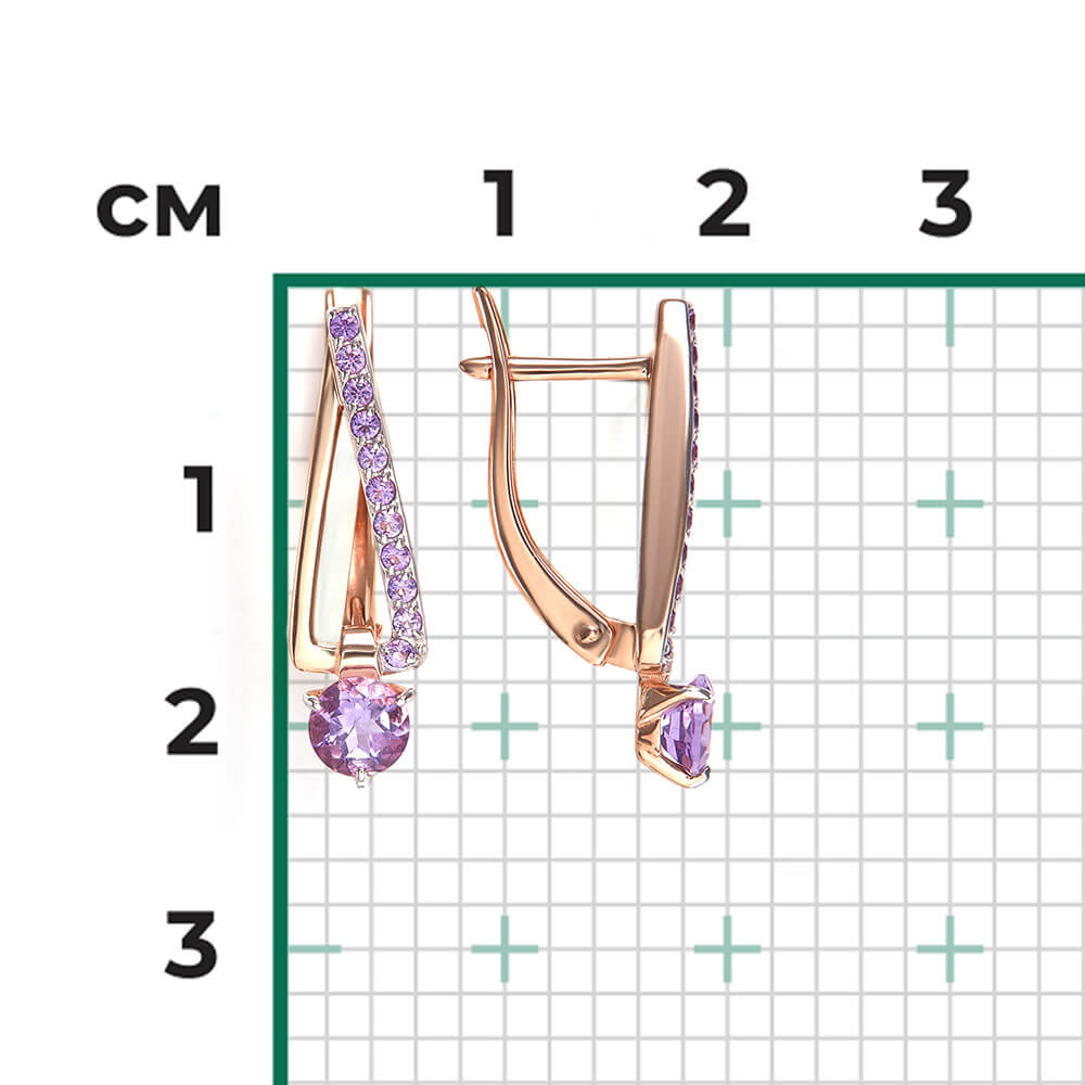 Cercei Aur Roz 14K cu Ametist, articol 02-5398-00-203-1110 №24 20, previzualizare foto 2