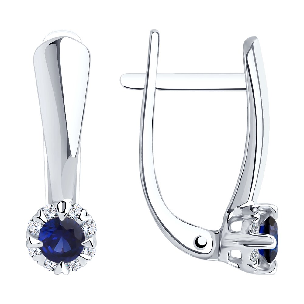 Cercei din Aur Alb 14K cu Diamante si Safir, articol 2020920, previzualizare foto 1