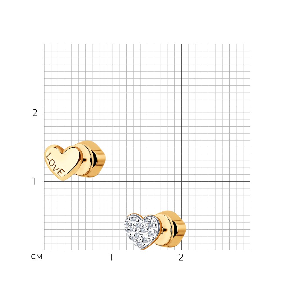 Cercei din Aur Roz 14K cu Diamante ”Inima”, articol 1021470, previzualizare foto 2