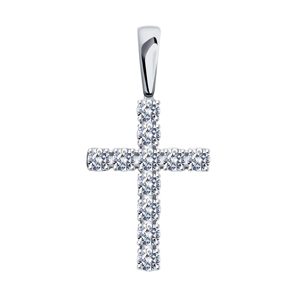 Pandantiv Cruce din Aur Alb 14K cu Diamante, articol 1030840-3, previzualizare foto 1