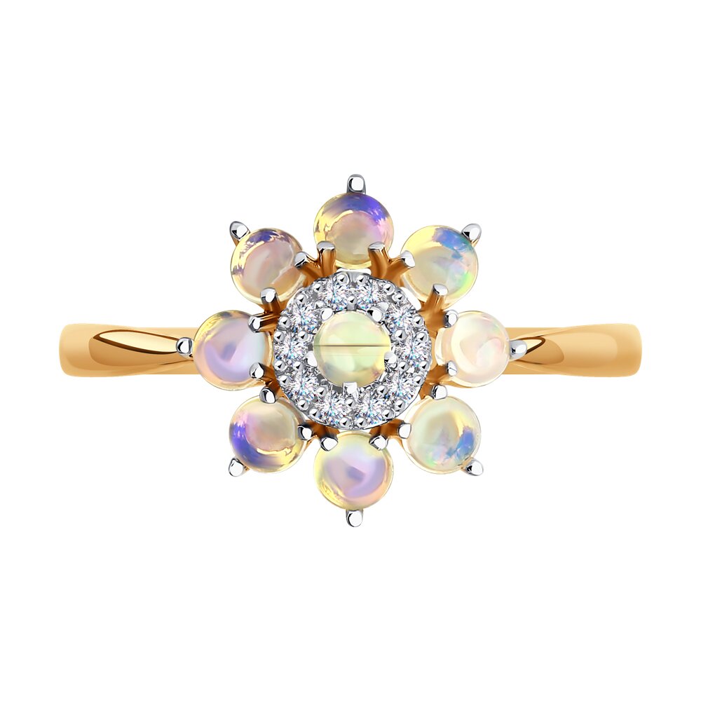 Inel din Aur Roz 14K cu Diamante si Opal, articol 6014191, previzualizare foto 2