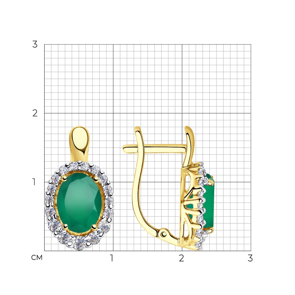 Cercei din Aur Galben 14K cu Agat verde si Zirconiu, articol 725734-2, previzualizare foto 2