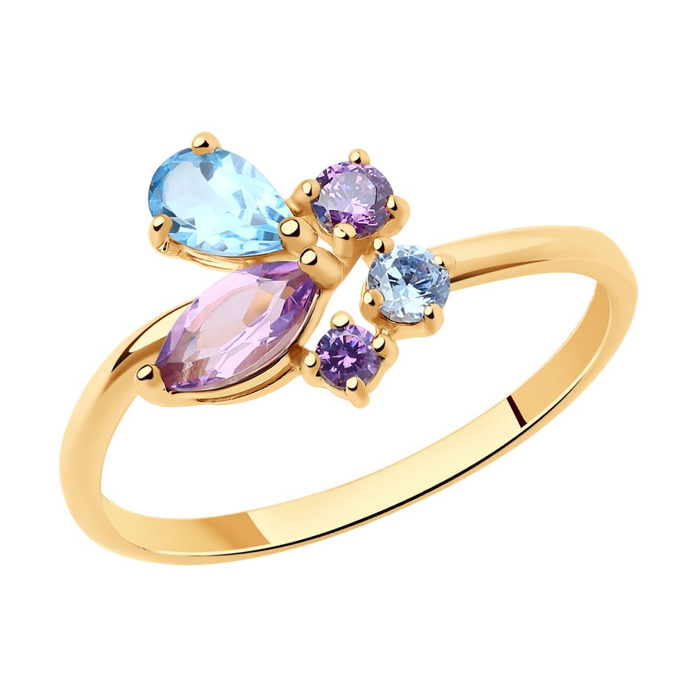 Inel din Aur Roz 14k cu Ametist, Topaz si Zirconiu, articol 716133, previzualizare foto 1