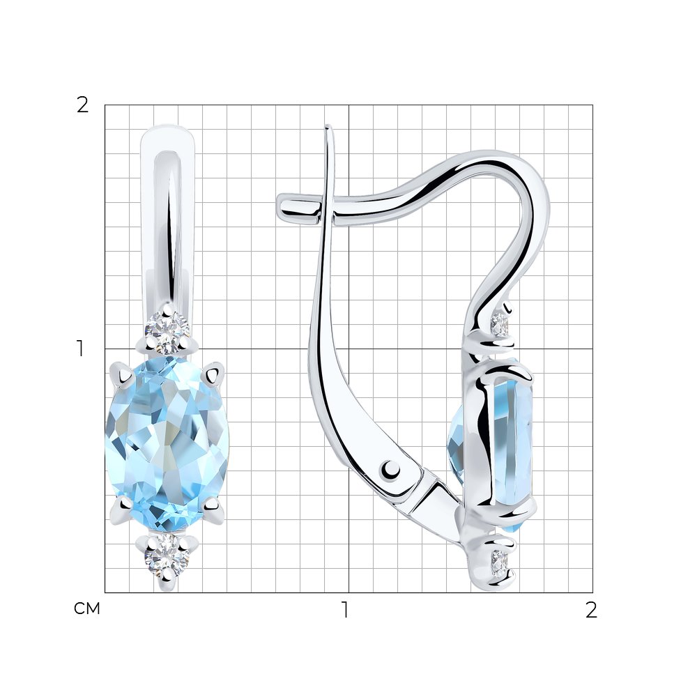 Cercei din Aur Alb 14K cu Topaz si Zirconiu, articol 727388-3, previzualizare foto 2