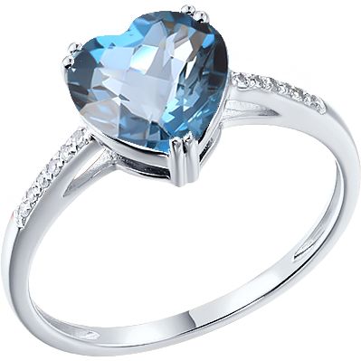 Inel din Aur Alb 14K cu Diamante si Topaz "Inima", articol 71-90007-7, previzualizare foto 1