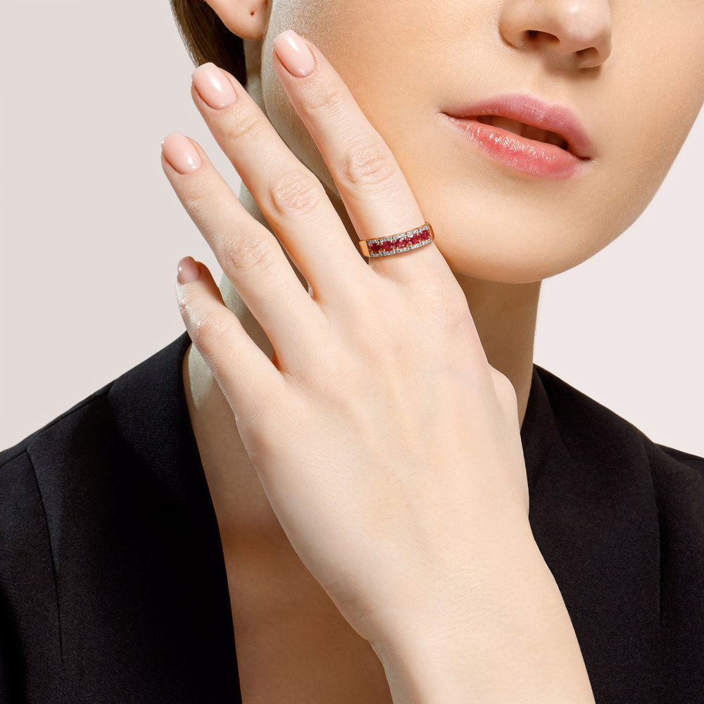Inel din Aur Roz 14K cu Diamante si Rubin, articol 4010605, previzualizare foto 4