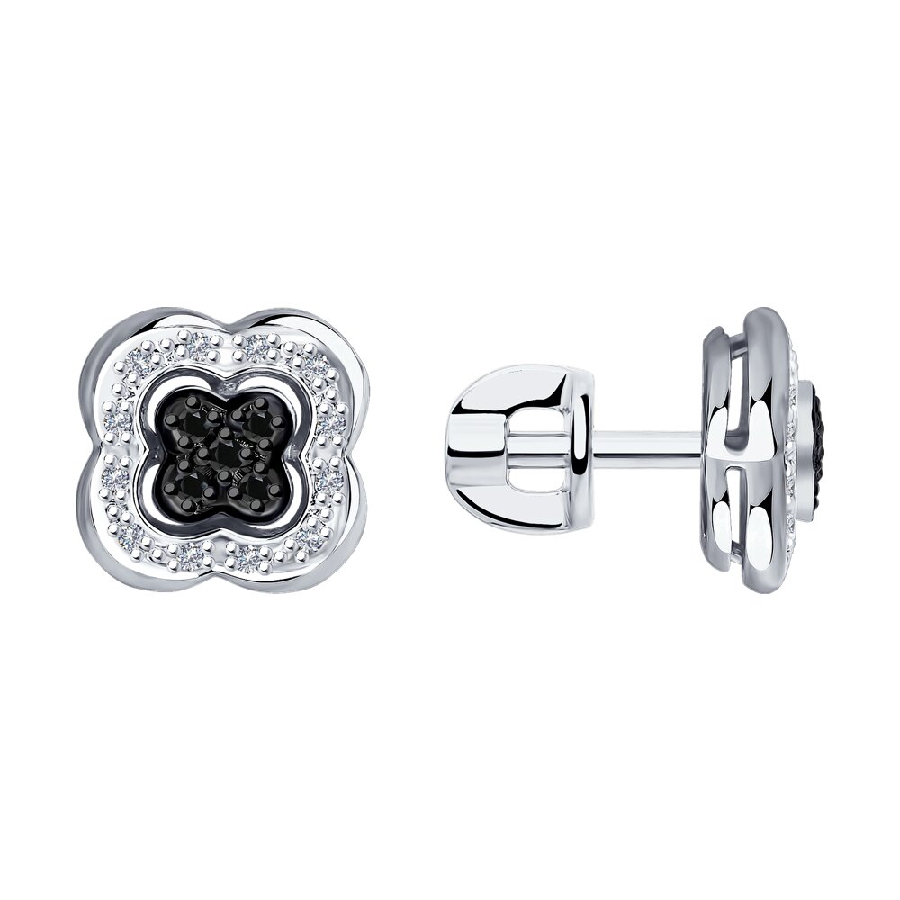 Cercei din Aur Alb 14K cu Diamante Incolore si Negre, articol 7020058-3, previzualizare foto 1