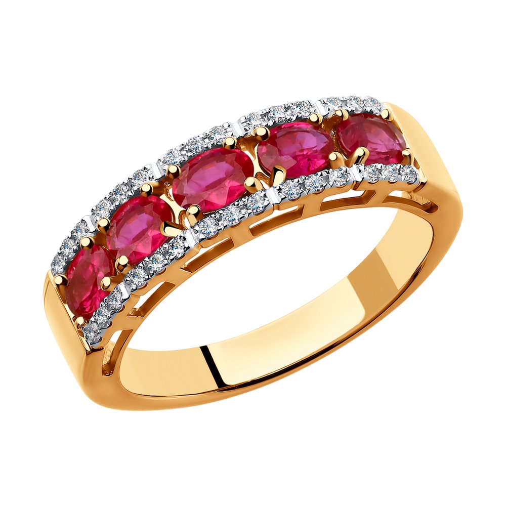 Inel din Aur Roz 14K cu Diamante si Rubin, articol 4010605, previzualizare foto 1