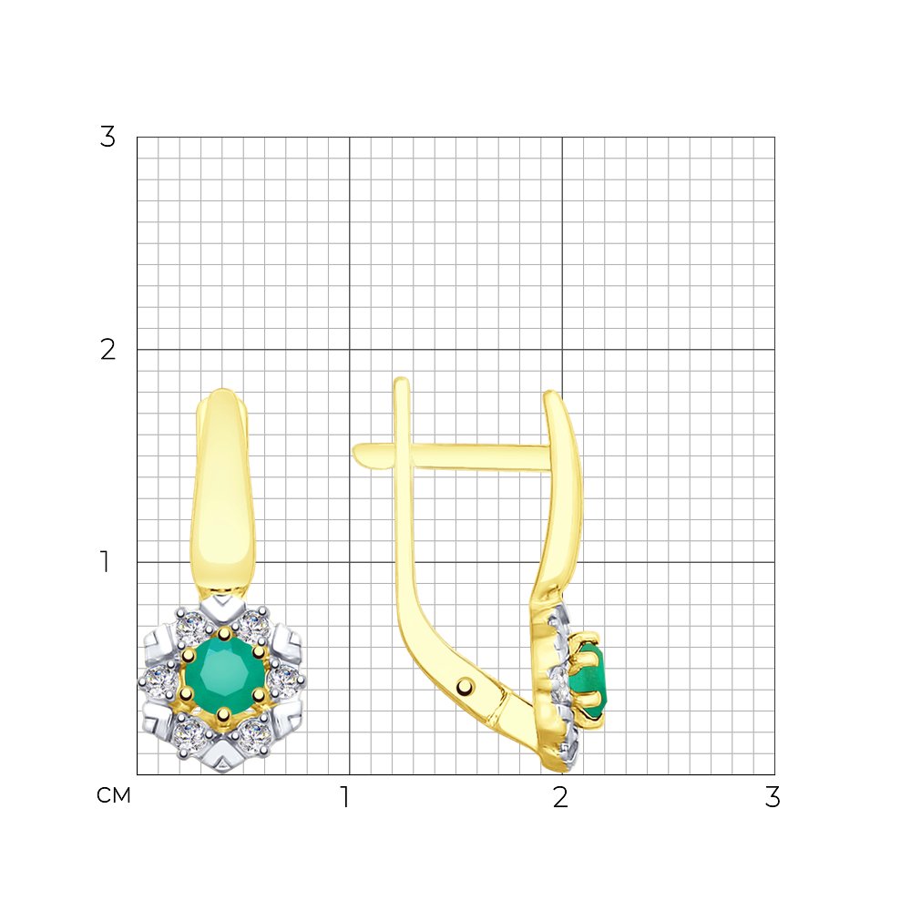 Cercei din Aur Galben 14K cu Agat verde si Zirconiu, articol 725777-2, previzualizare foto 2