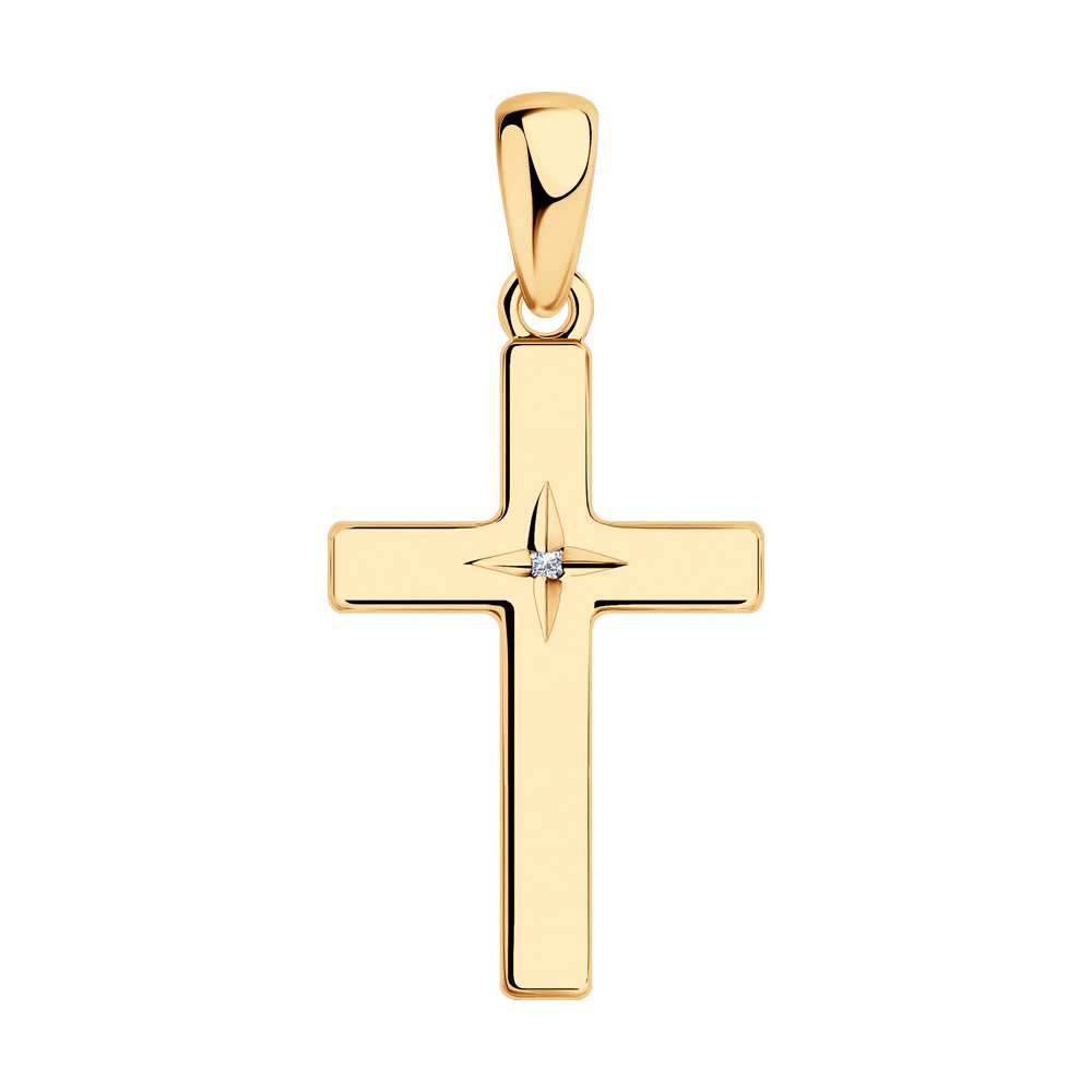 Pandantiv Cruce din Argint placat cu Aur cu Diamant, articol 87030024, previzualizare foto 1